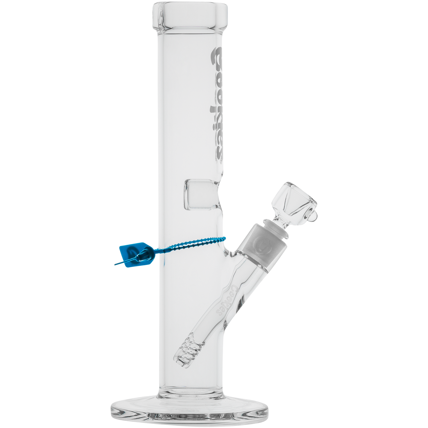 Glass water pipe with blue accents for the Cookies Original Straight Bong