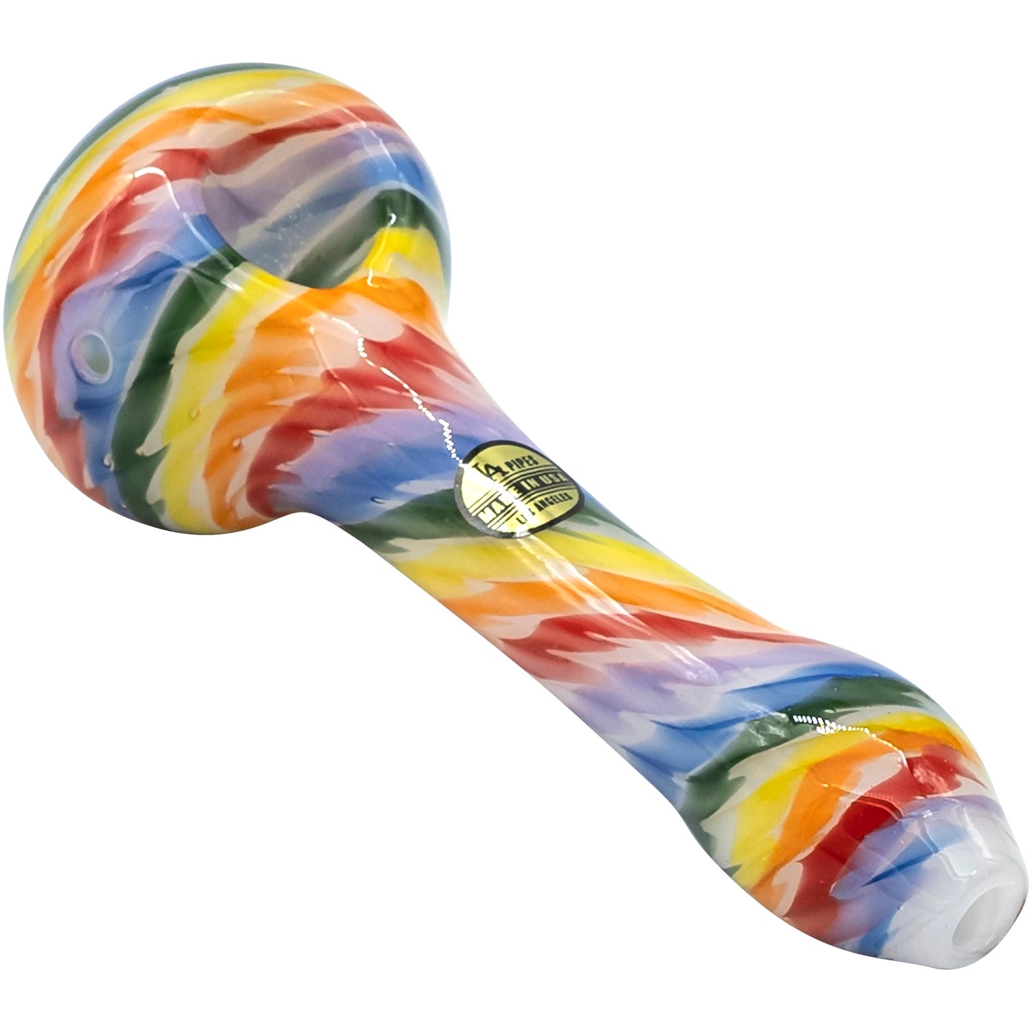 LA Pipes Rainbow Tie-Dye Glass Spoon Pipe on White