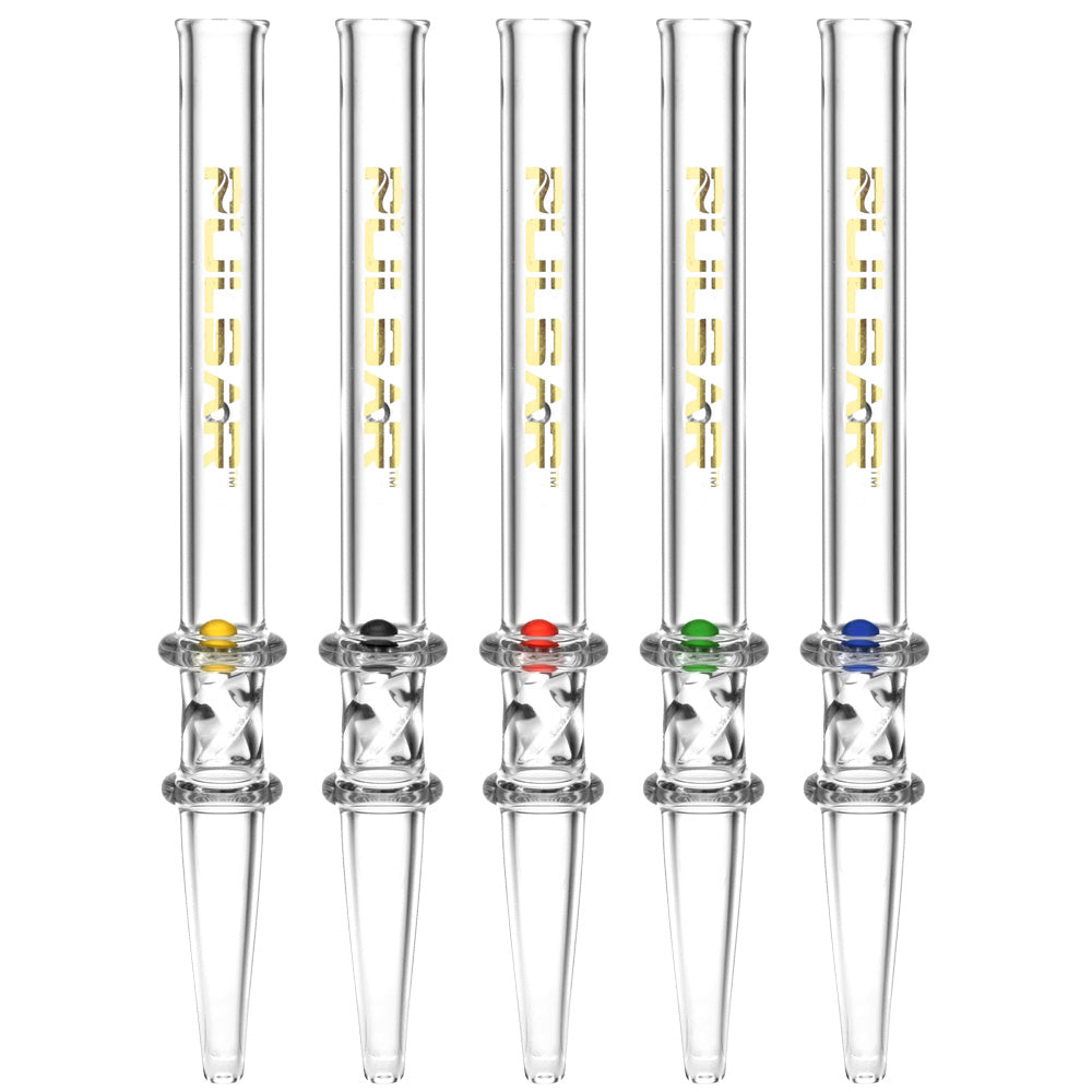 5PC BUNDLE - Pulsar Quartz Dab Straw w/ Spin Pearl - 6"/Asst Colors