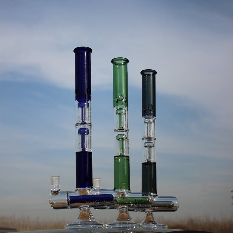 18" Inline and Dual Arm Percolated Glass Water Pipe - The DopeSpot.Store