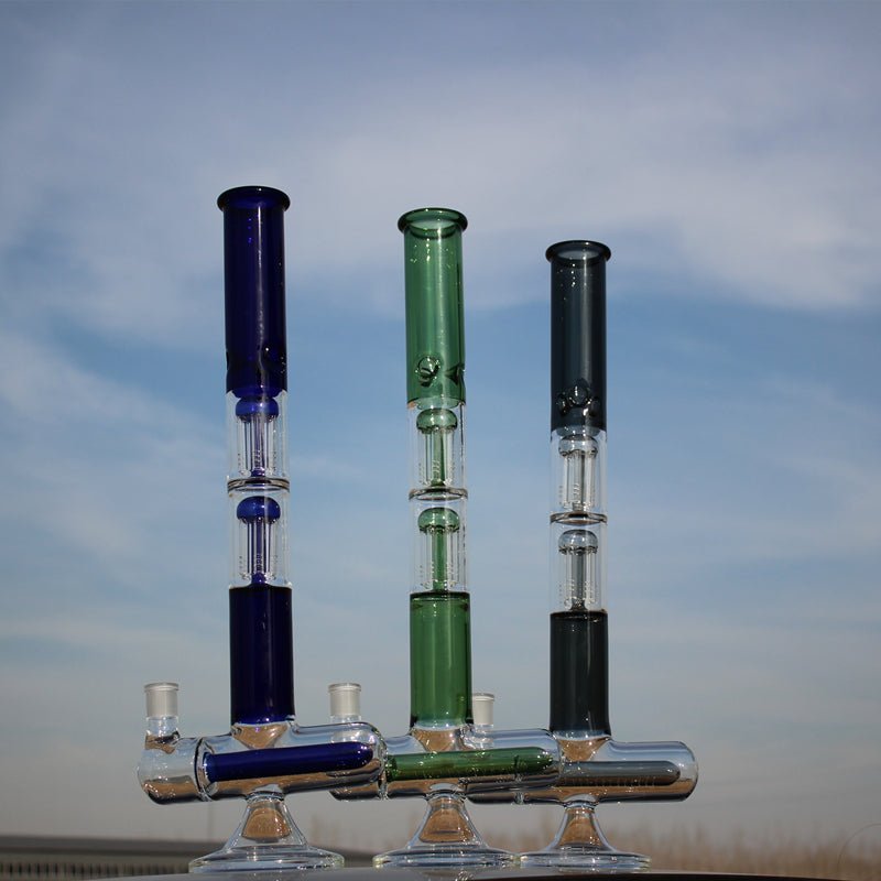 18" Inline and Dual Arm Percolated Glass Water Pipe - The DopeSpot.Store