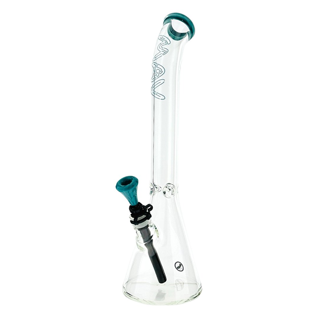 18" x 9mm  Bent Neck Beaker Bong MAV Maze Accented