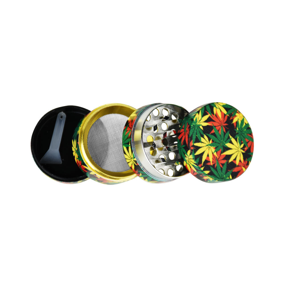 Rasta Hemp Leaves Grinder - 4pc/1.5"/Assorted - 12PC DISP