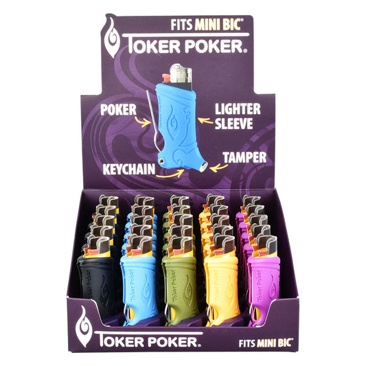 25PC DISPLAY - Toker Poker Lighter Sleeve - Mini Bic / Assorted Colors