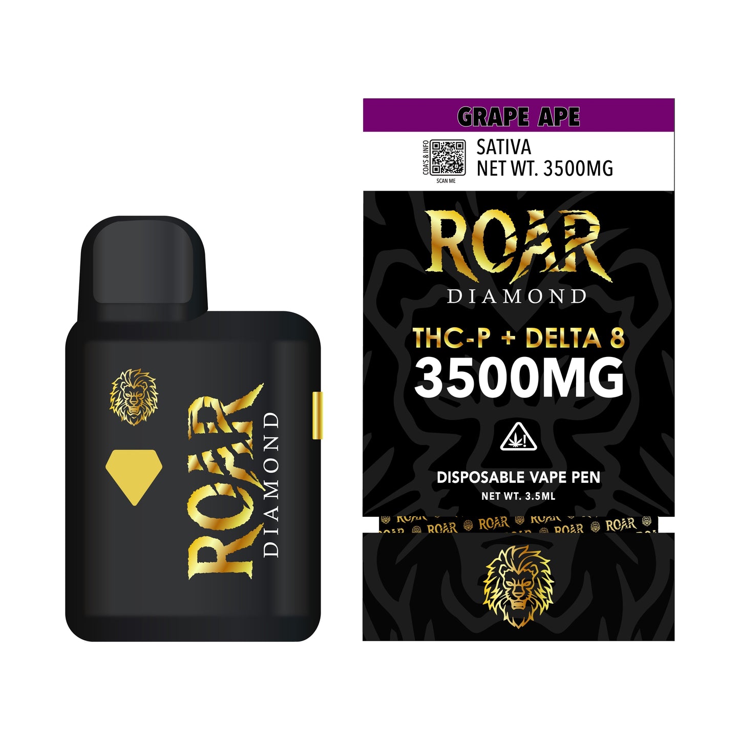 Roar Diamond THC-P + Delta 8 3500MG - Grape Ape