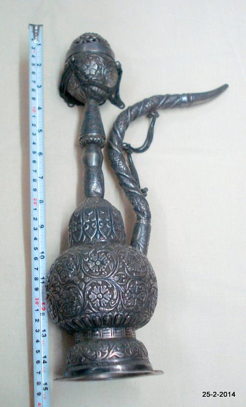 vintage antique collectible old silver hookah Tobacco smoking pipe