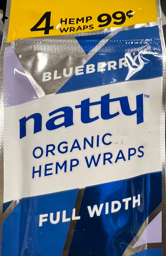 Natty Hemp Full Width Organic Natural 4 Wraps (3 Count) Blueberry Flavor