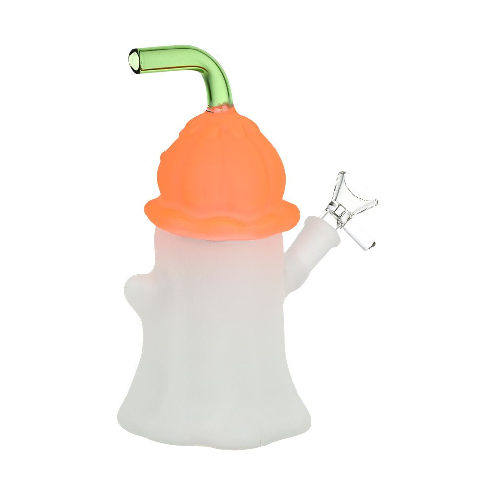 Pumpkin Head Ghost Glow In The Dark Glass Water Pipe - 7.25" / 14mm F / Colors Vary