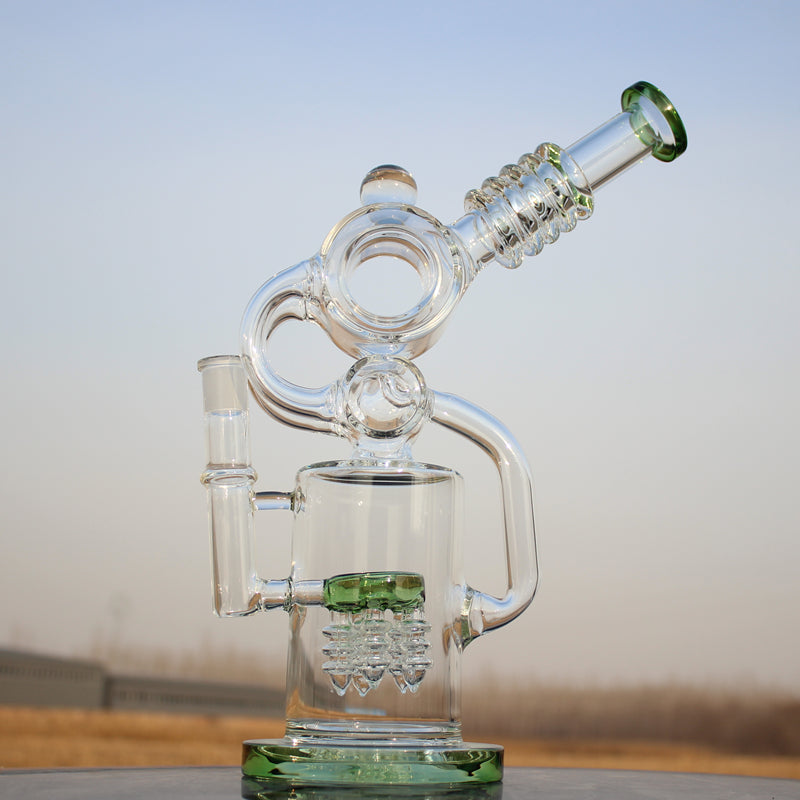 Elevate Your Smoking Experience with Our Dual Perc Recycler Style Water Pipe - Teal