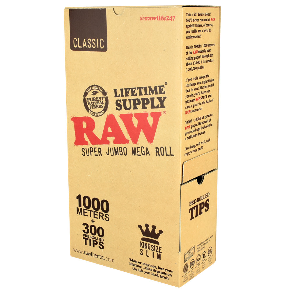 RAW Classic Super Jumbo Mega Roll -1000m/300 Tips/King Size Slim