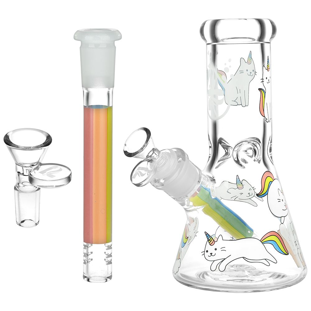 Pulsar Caticorns Design Glass Beaker Water Pipe - 8" / 14mm F