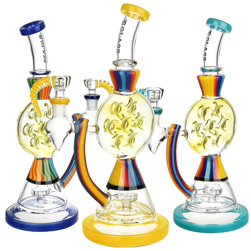 EG Glass Rainbow Striped Glass Water Pipe - 11" / 14mm F / Colors Vary