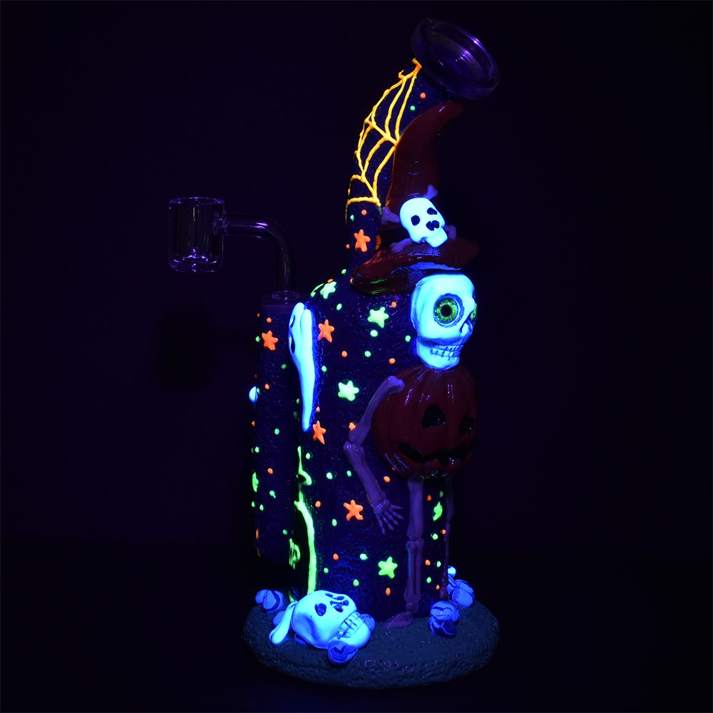 Frightening Fiesta Enamel on Glow in The Dark Glass Dab Rig - 9.5"