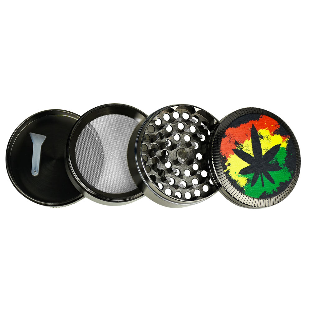 Hemp Leaf Colored Metal Grinder- 4pc/2.5"/Assorted - 6PC DISP