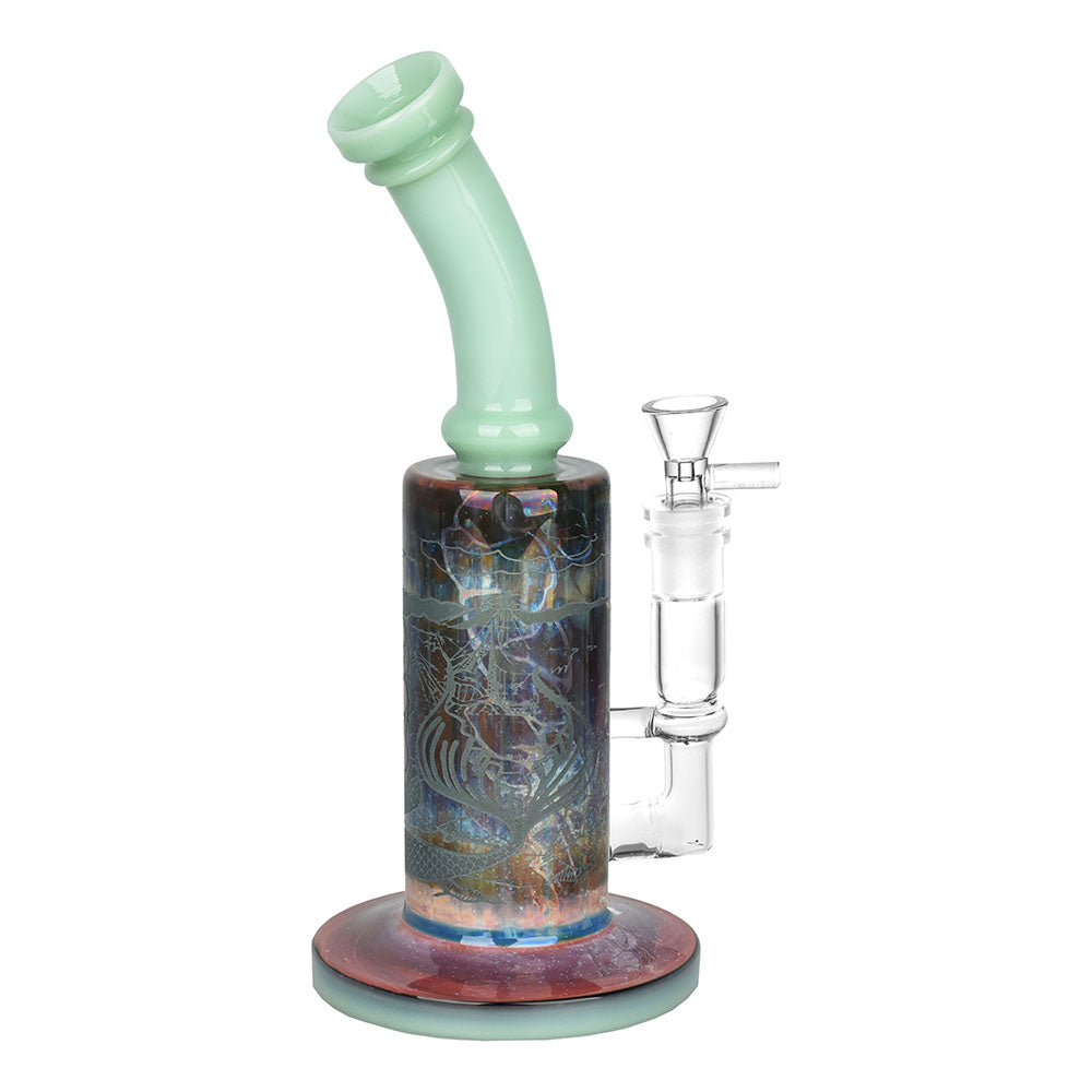 Mermaid Etched Water Pipe - 9.25"/14mm F/Colors Vary