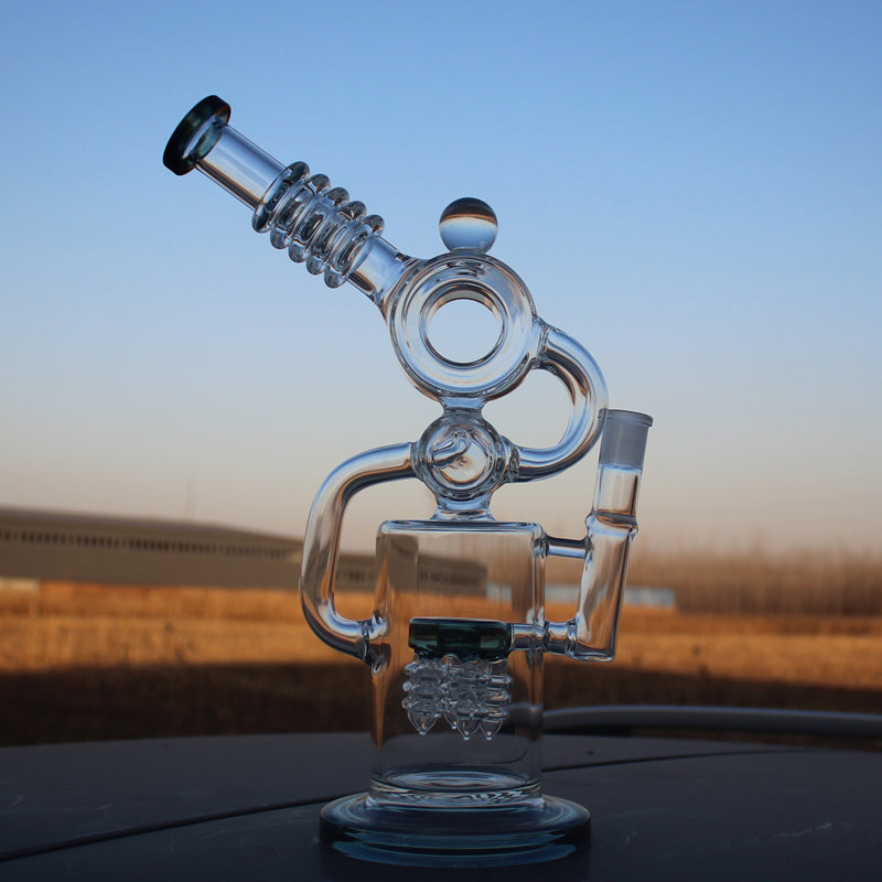 Elevate Your Smoking Experience with Our Dual Perc Recycler Style Water Pipe - Light Black