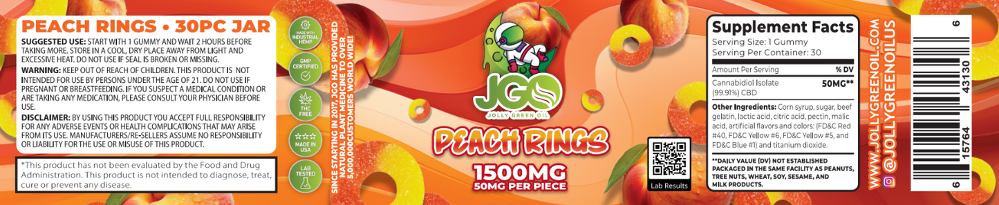 JGO CBD Peach Rings, 1500 mg, 30 ct