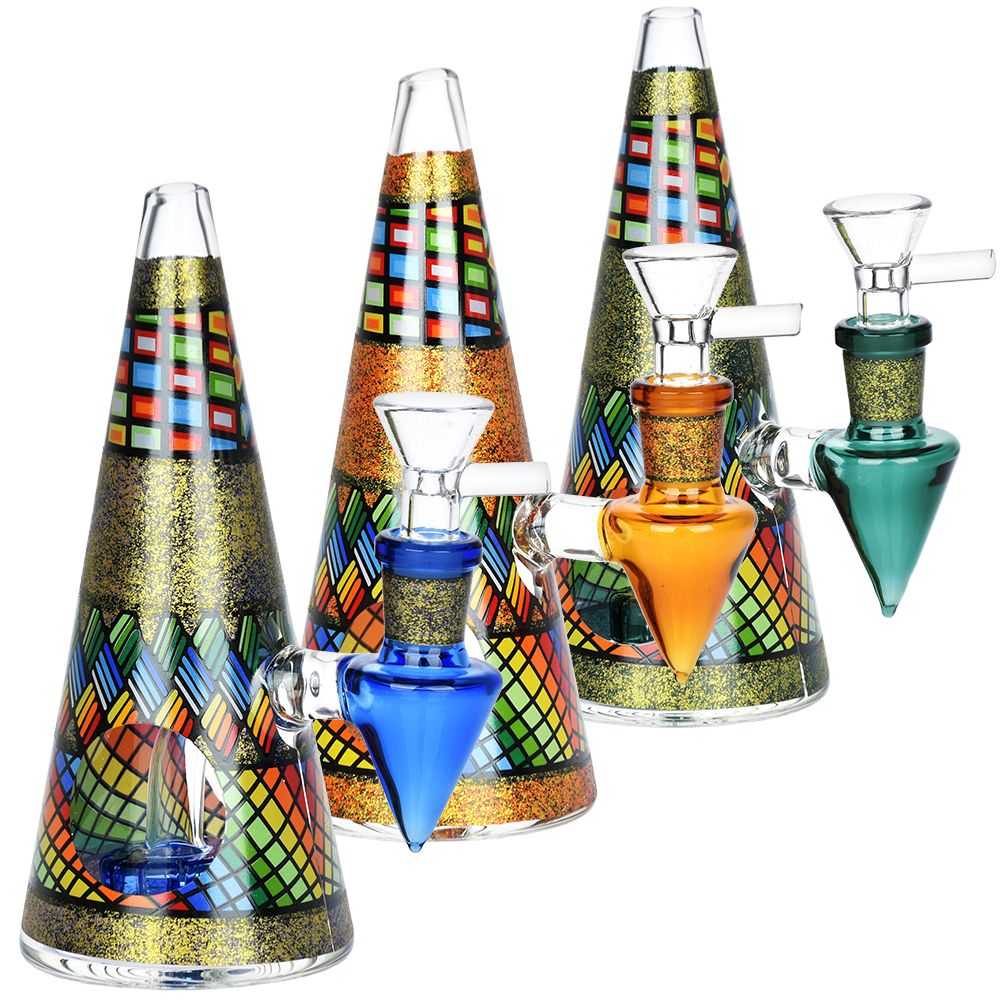 Conical Stained Glass Water Pipe - 6.25" / 14mm F