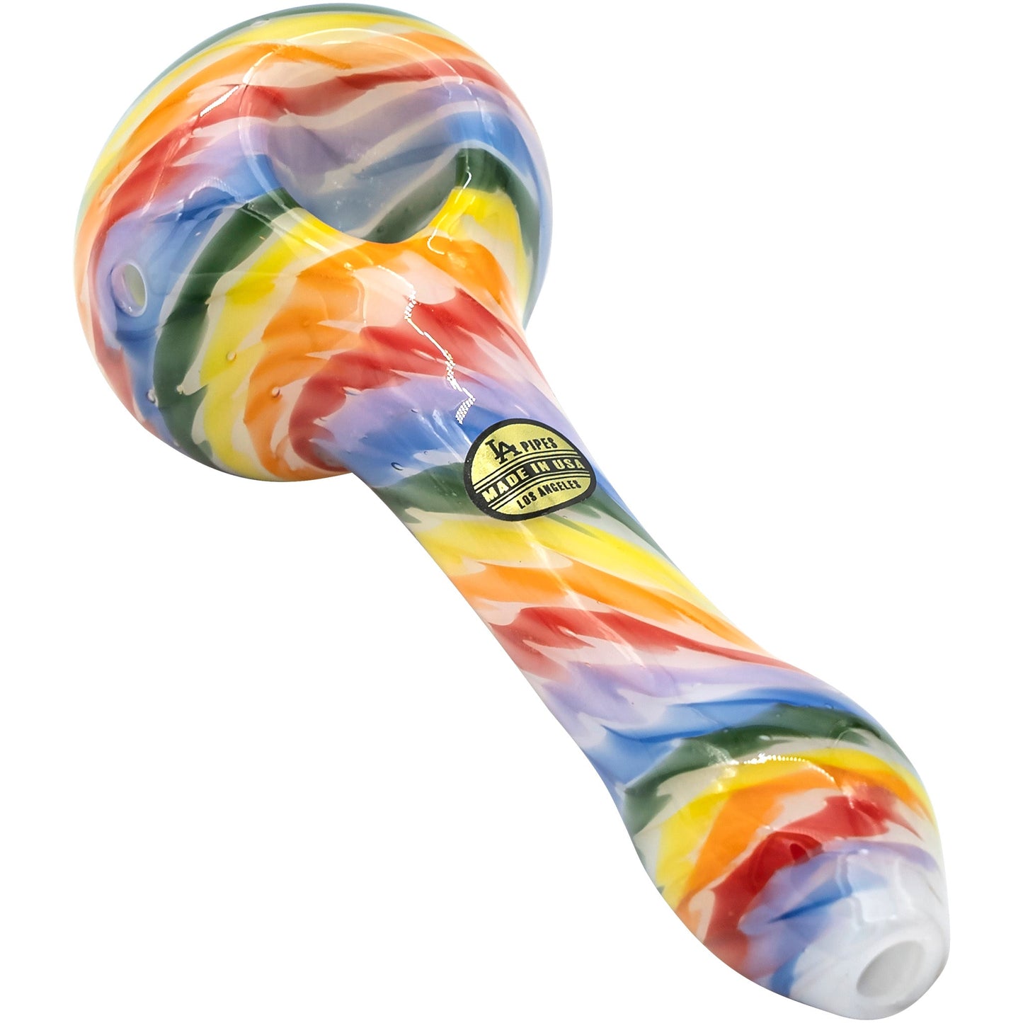 LA Pipes Rainbow Tie-Dye Glass Spoon Pipe on White