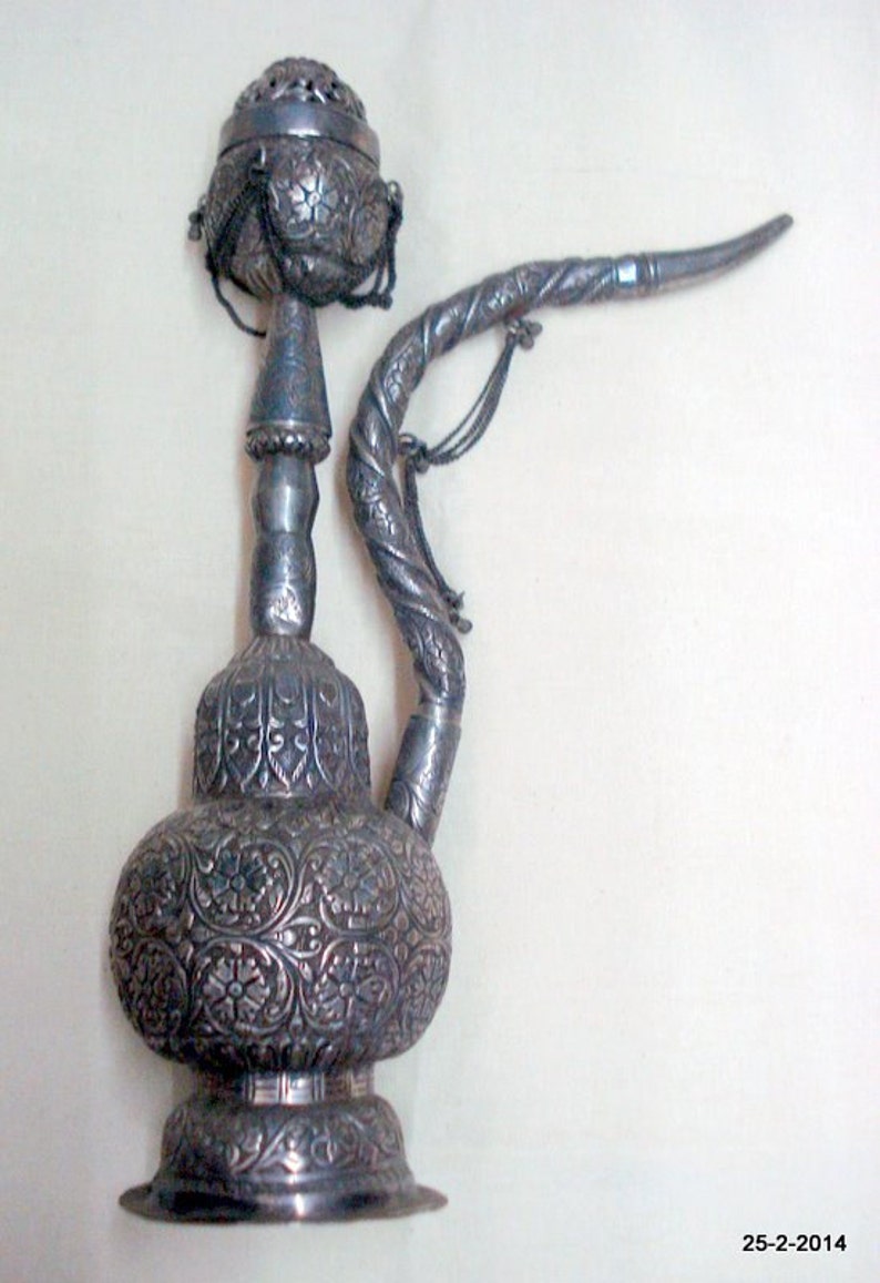 vintage antique collectible old silver hookah Tobacco smoking pipe