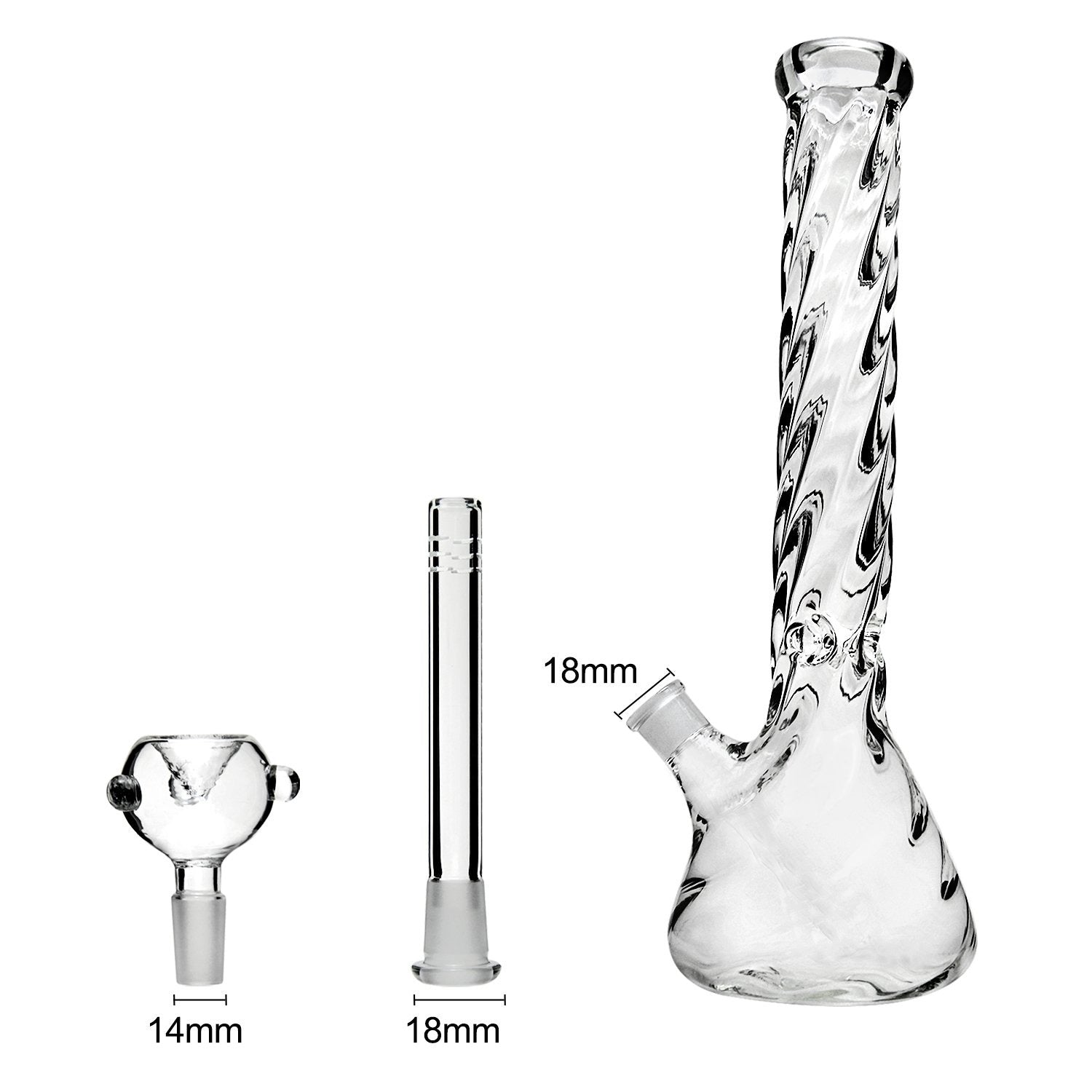 Stylish glass water pipe with spiral design and flared base, perfect glass beaker bong