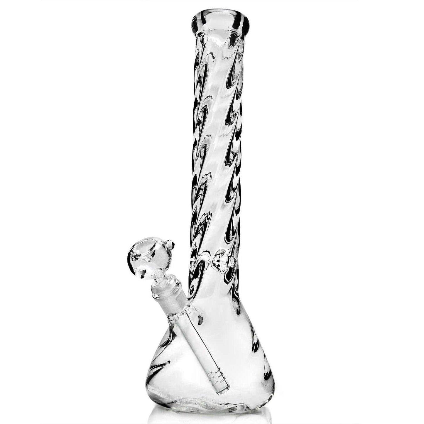 Stylish glass beaker bong featuring a spiral pattern on the neck for smooth hits