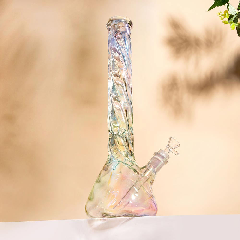 Vibrant glass beaker bong with twisted design for stylish smoking sessions