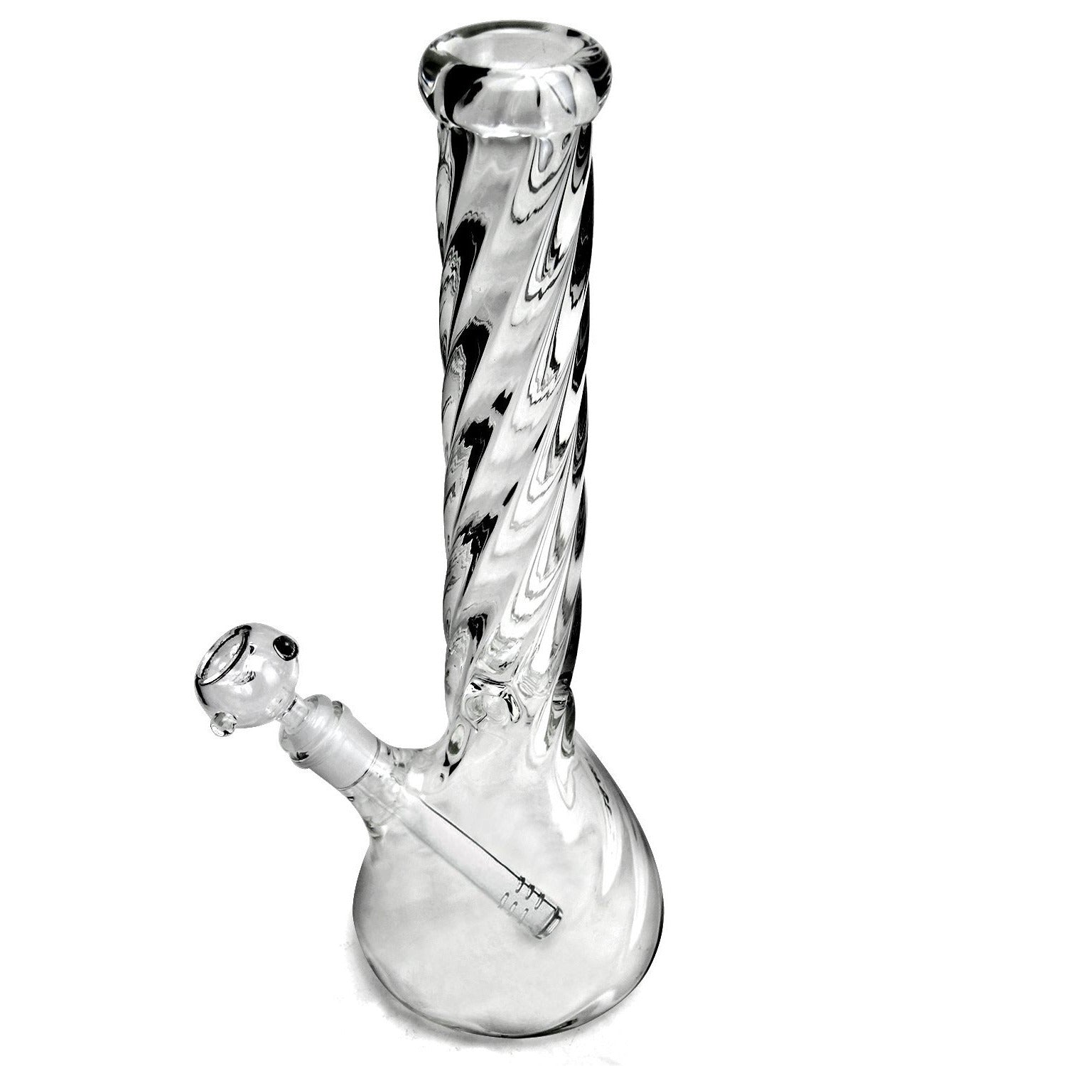 Glass beaker bong with a twisted stem and round base for stylish smoking sessions