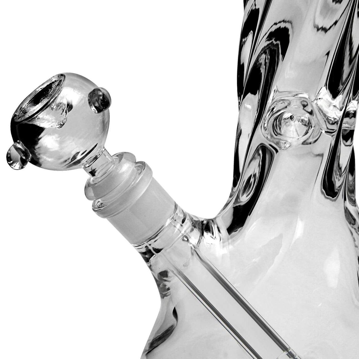 Stylish glass beaker bong with a curved neck and bowl attachment for smooth hits