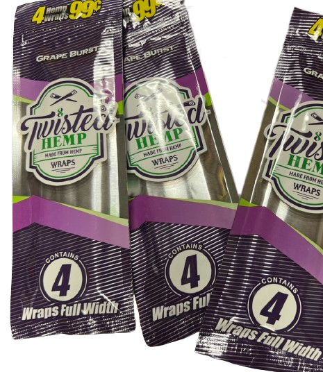 Twisted Hemp Organic Natural 4 Wraps Per Pack Grape Flavor (3 Count)