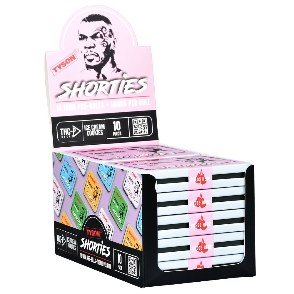 Display box of Shorties THCP Blend Mini Pre-Rolls in a stylish tin for an elevated experience