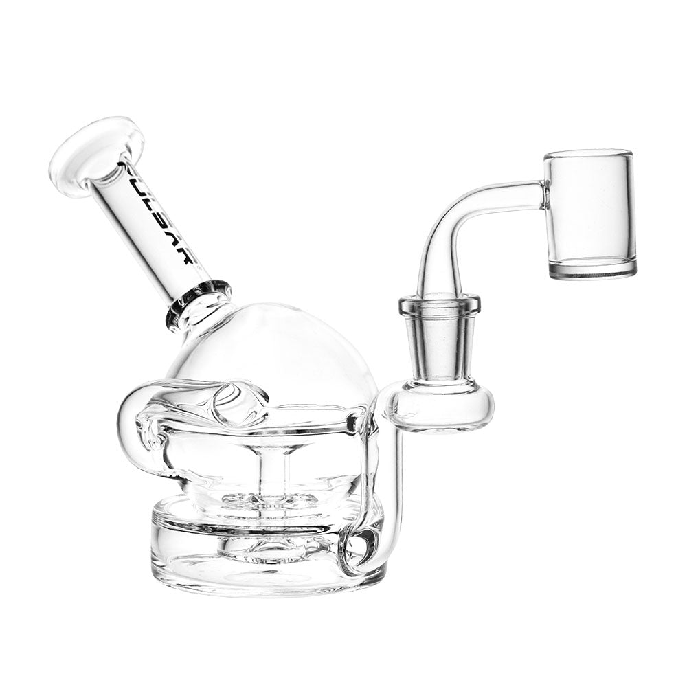 Clear Ball Recycler Dab Rig with multiple chambers and a curved mouthpiece for smooth hits