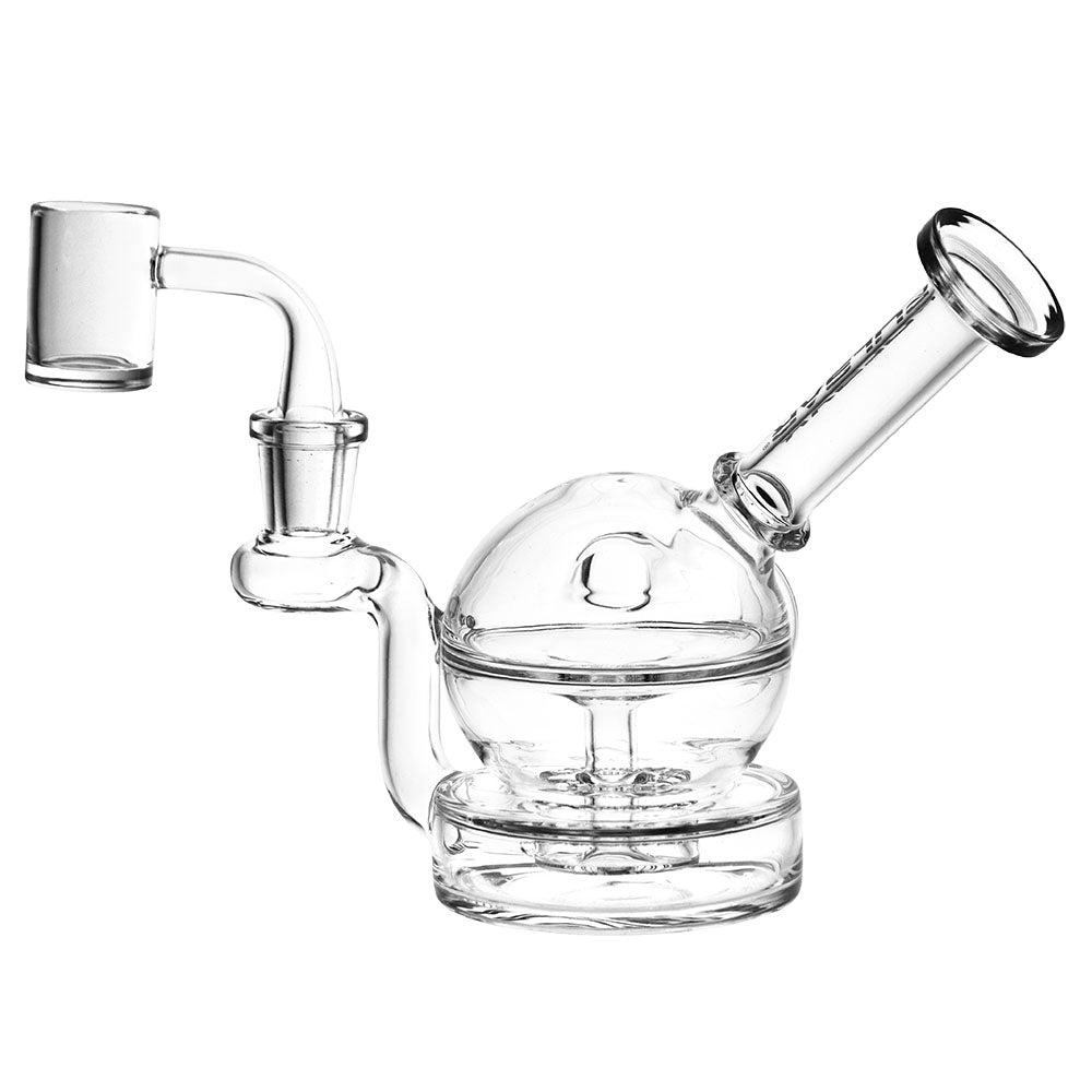 Glass water pipe with spherical chamber and angled mouthpiece for the Pulsar Recycler Dab Rig