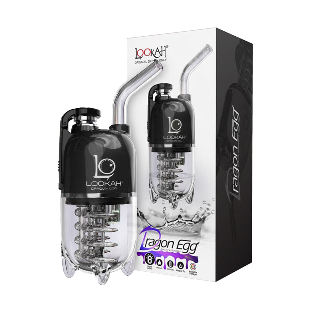 Sleek glass water pipe with black top and percolator for the ultimate electric dab experience