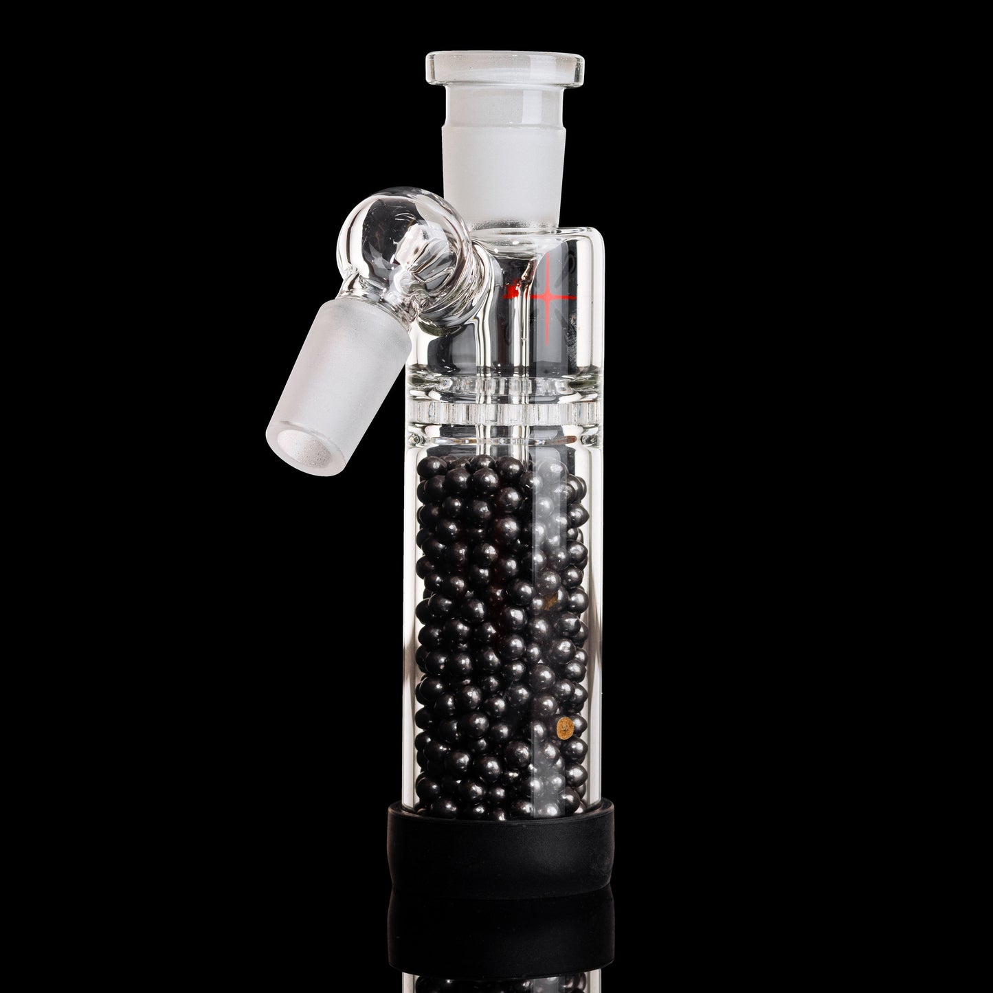 Glass lab gear with black spherical beads for Flux Fusion Plus Carbon Ball Filter