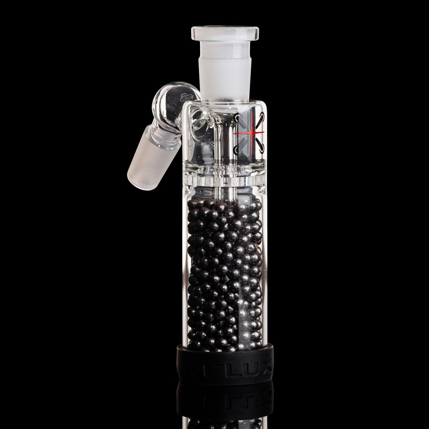 Glass laboratory condenser with black spherical beads for FLUX Fusion Carbon Ball Filter