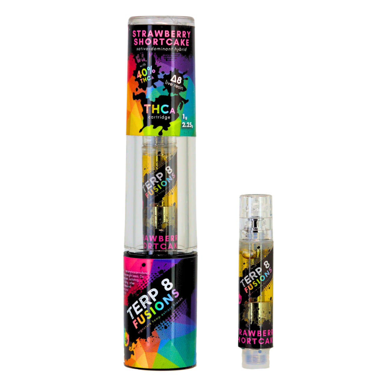 Colorful disposable vape pen in packaging for Strawberry Shortcake live resin cartridge