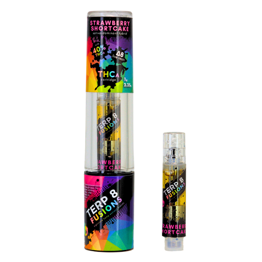 Colorful disposable vape pen in packaging for Strawberry Shortcake live resin cartridge