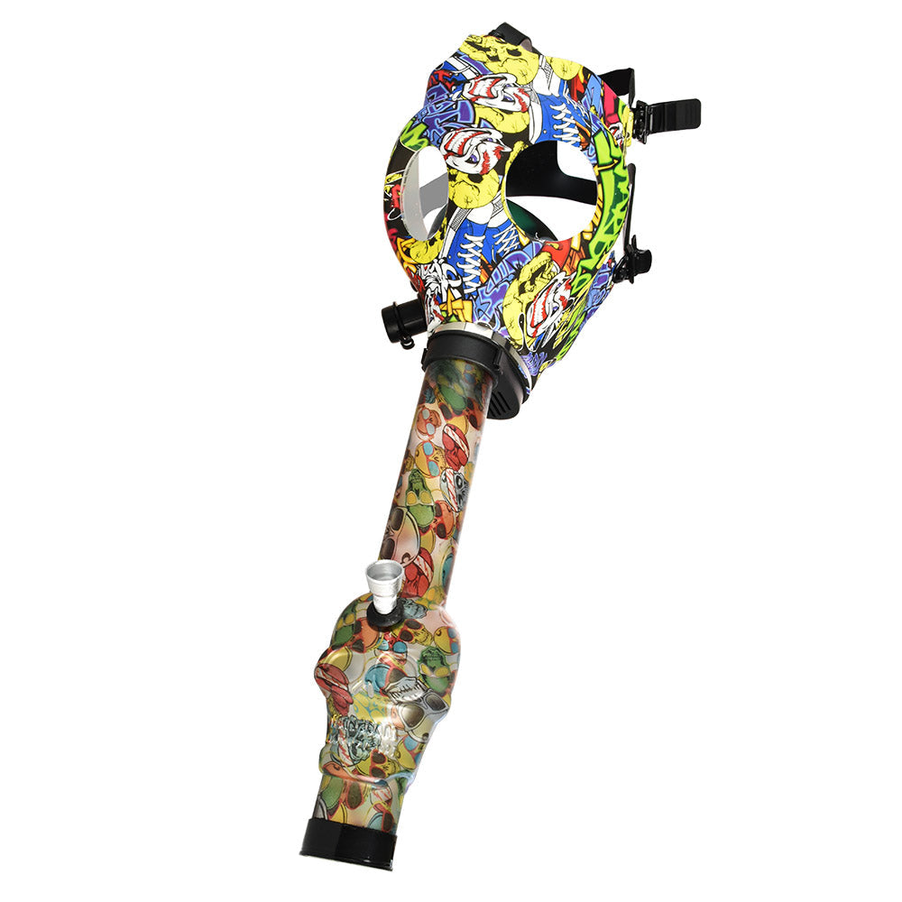 Colorfully decorated gas mask with hose for our adjustable acrylic water pipe mask