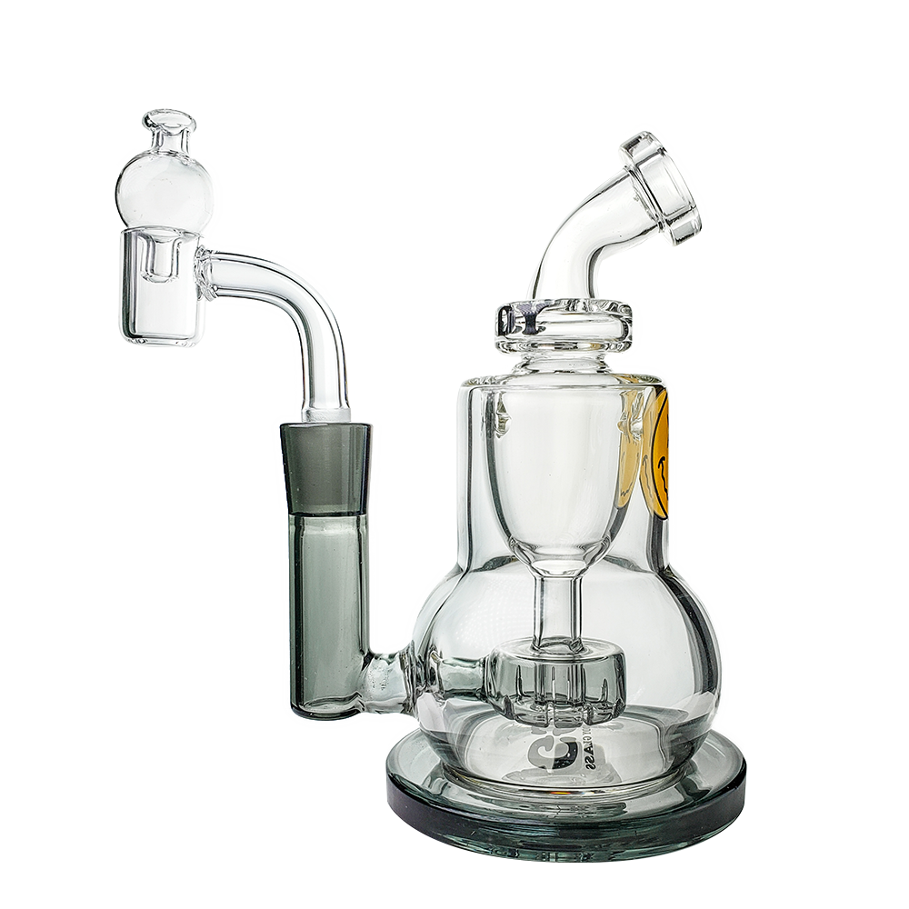 Experience Flavorful Hits with Goody Glass Mini Rigs and Showerhead Percolators - Transparent Black