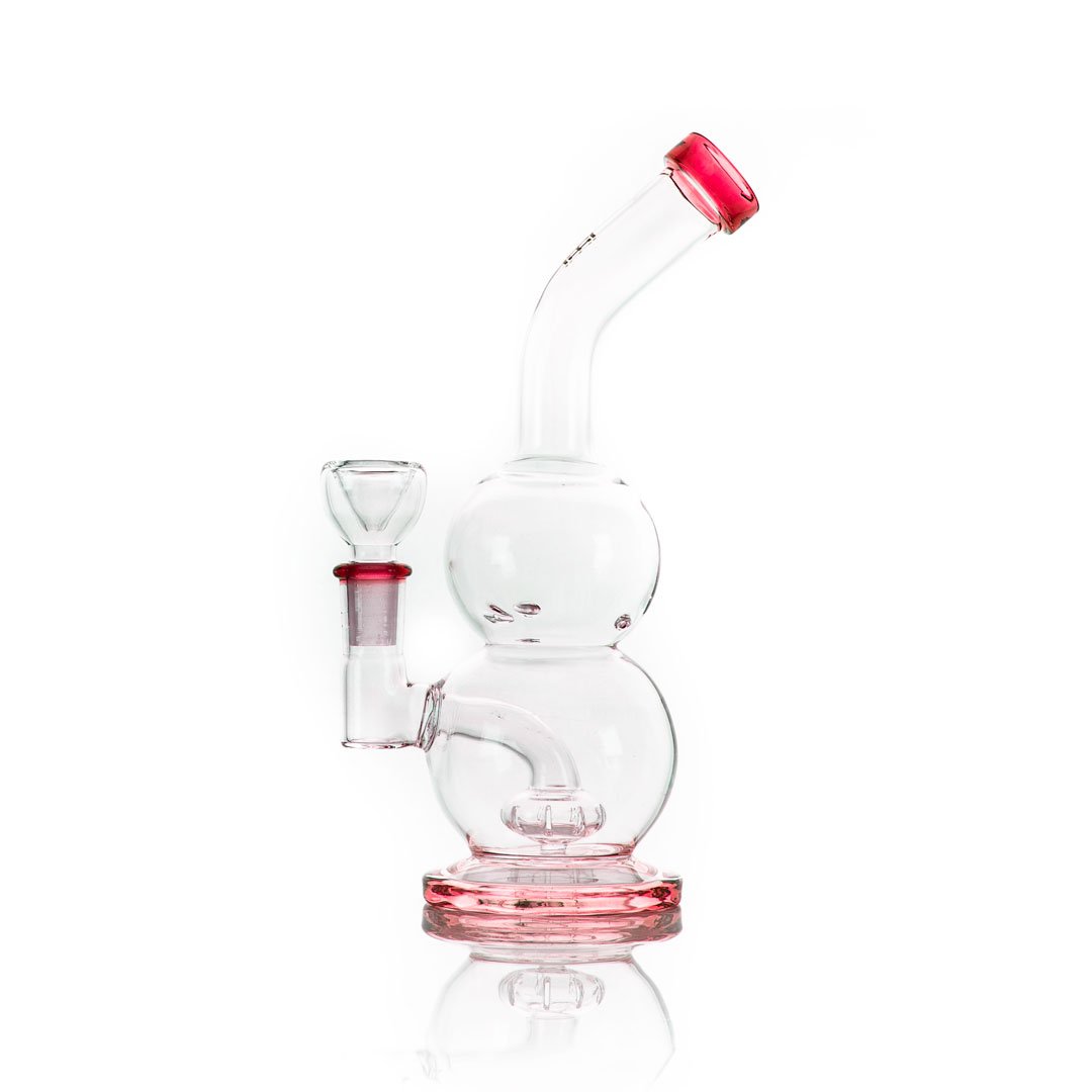 Hemper Tornado Rig in Scientific Glass with a cool spherical base and red accents