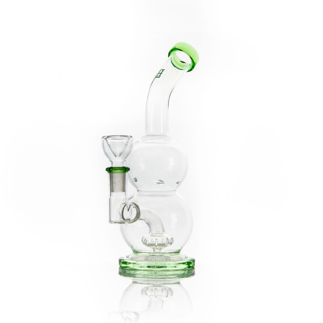 Glass Hemper Tornado Rig with green accents and a curved neck for cool hits