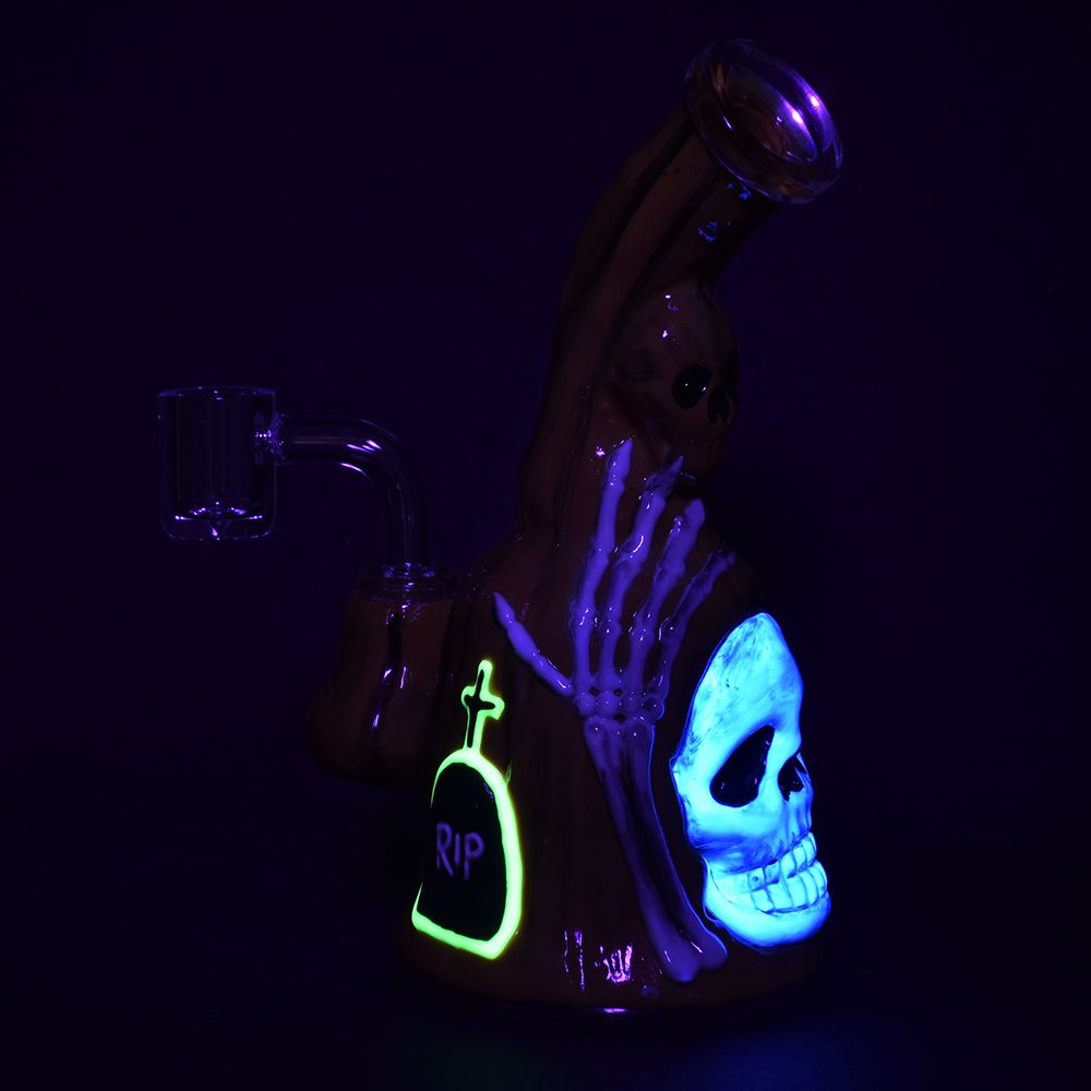 Haunted Gourd Enamel on glow in the dark Glass Dab Rig - 7"