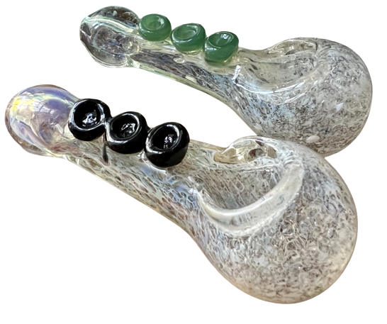 4” Large Color Changing Silver Fumed Frit with Marble Accents Handblown Glass Hand Pipe