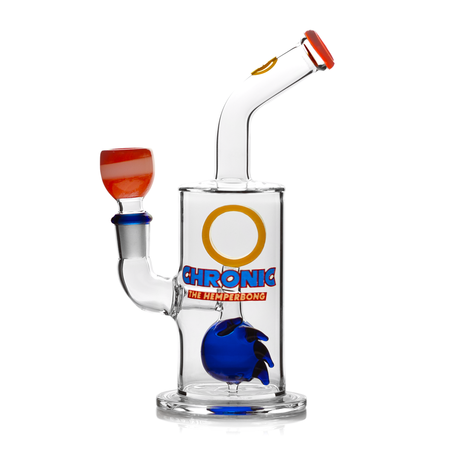 Colorful HEMPER Chronic Bong with red accents and blue cartoon design perfect to buy delta 8