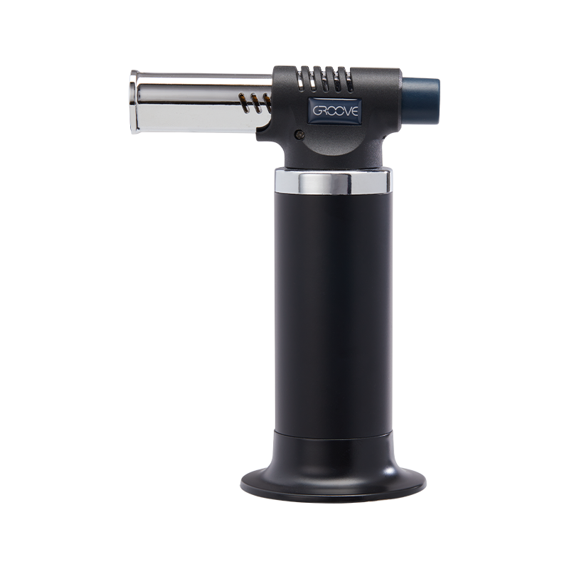 Handheld Groove Spark Butane Torch with black body and silver nozzle for precise igniting