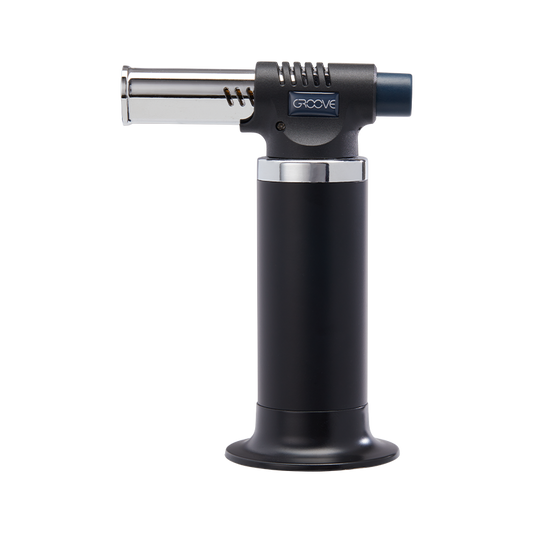 Handheld Groove Spark Butane Torch with black body and silver nozzle for precise igniting