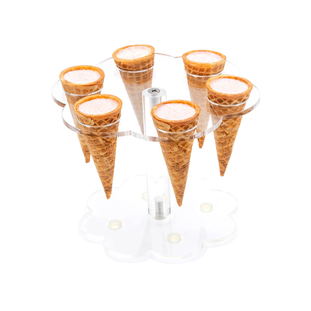 Ice cream cones on a stand showcasing Indulge in Baked Bags mini ice cream delights