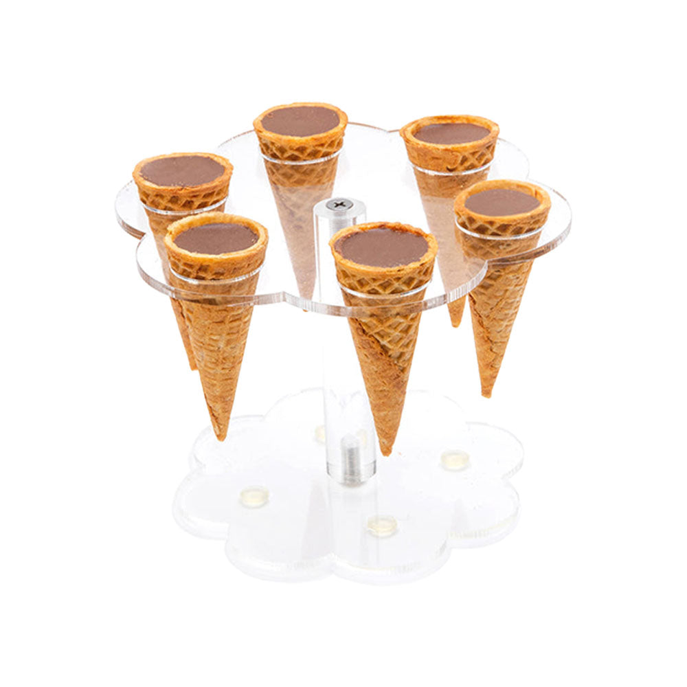 Ice cream cone holder with six mini ice cream cones filled with chocolate goodness