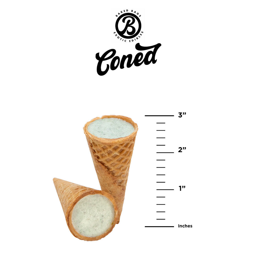 Ice cream cone with a height scale next to Indulge in Baked Bags Mini Ice Cream Delights